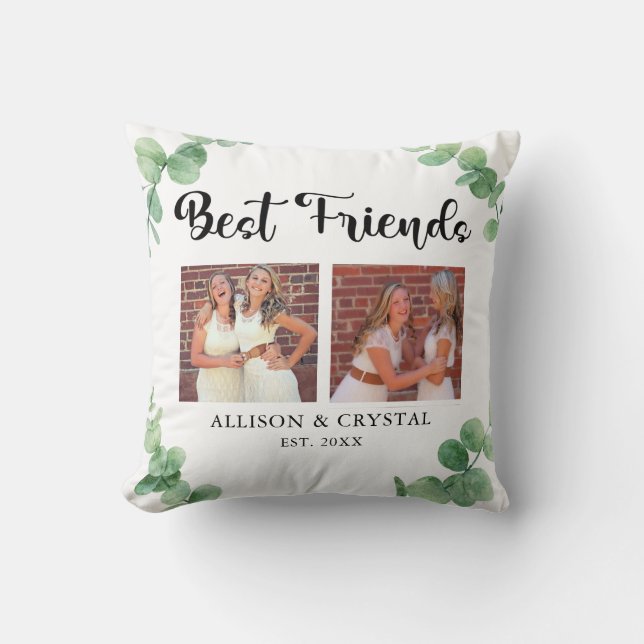 Best Friends Eucalyptus 2 Photo Collage BFF Modern Cushion (Front)