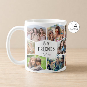 Best Friends Ever 14 Photo Collage Hexagon Pattern Coffee Mug