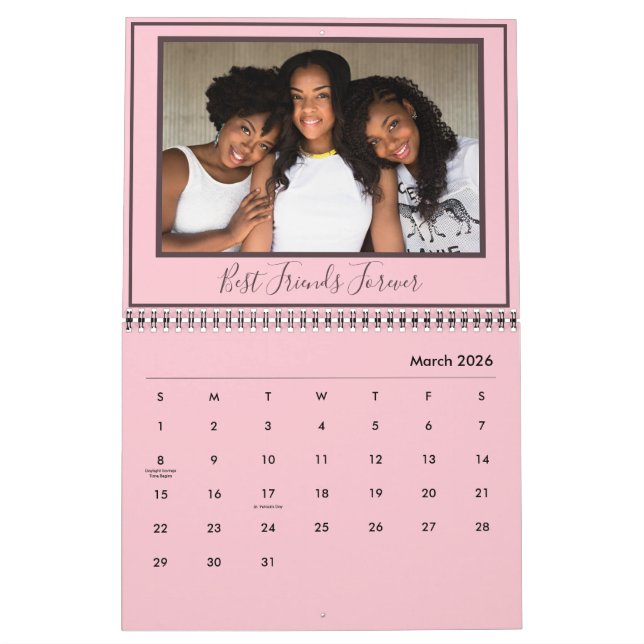 Best Friends Ever Custom Pink Modern Photo Calendar (Mar 2026)