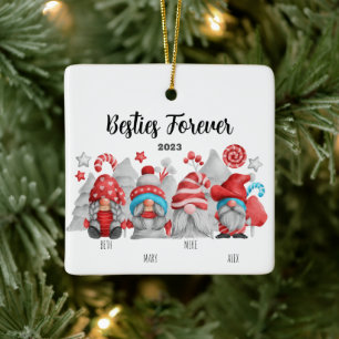 Best Friends Female and Male Gnomes Ceramic Ornament