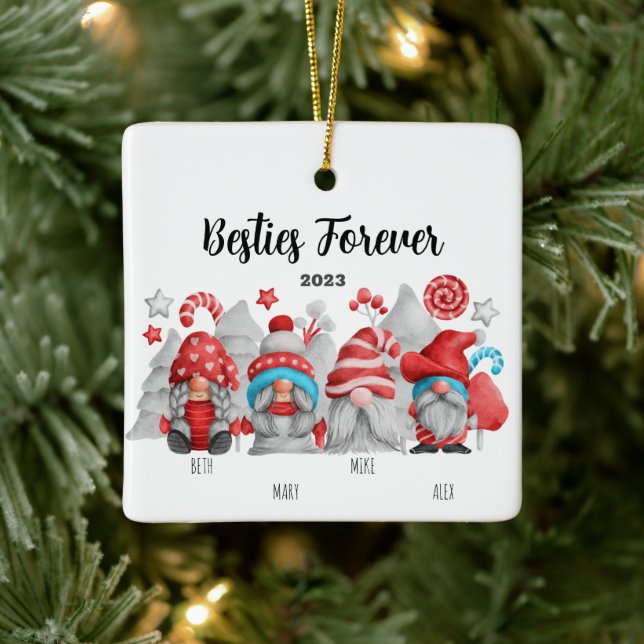 Best Friends Female and Male Gnomes Ceramic Ornament (Tree)