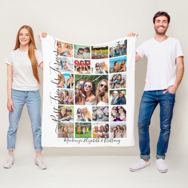BEST FRIENDS FOREVER 21 Photo Collage Script Fleece Blanket (In Situ)