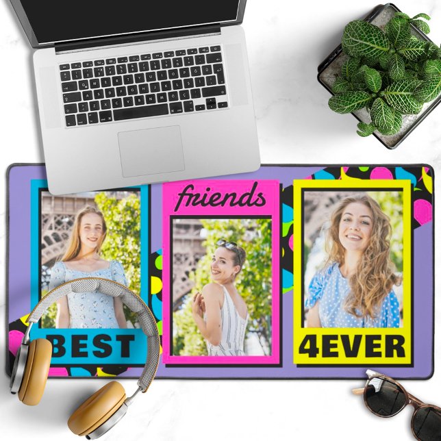 Best friends forever 3 pictures retro neon colours desk mat (Creator Uploaded)