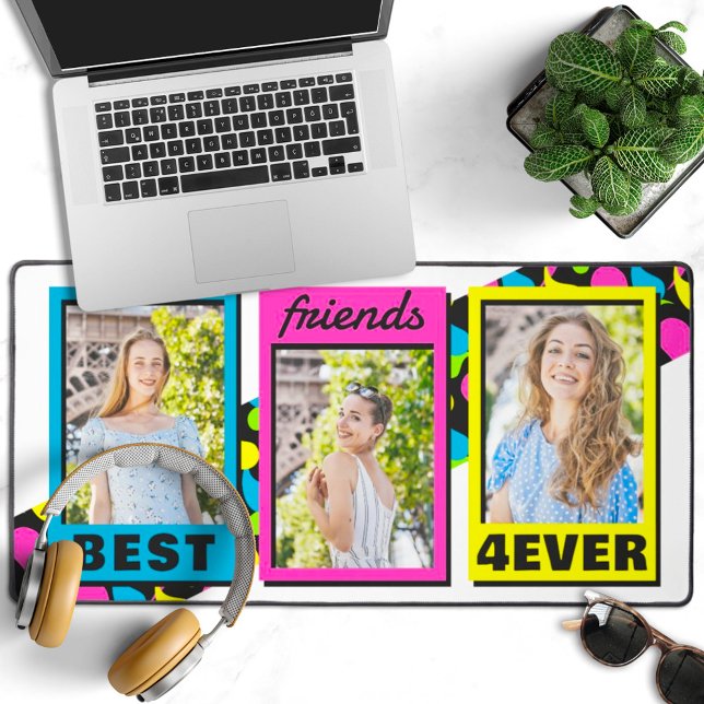 Best friends forever 3 pictures retro neon colours desk mat (Creator Uploaded)