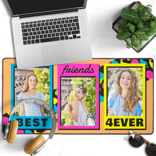 Best friends forever 3 pictures retro neon colours desk mat (Creator Uploaded)