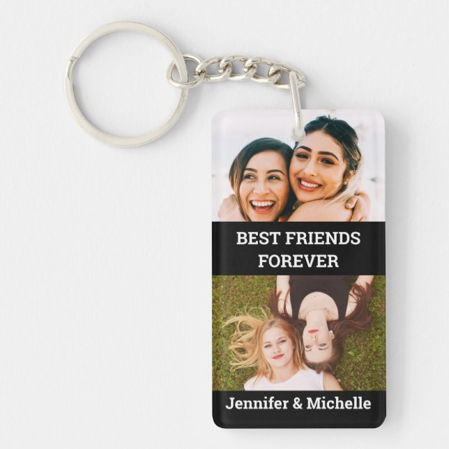 Best Friends Forever 4 Custom Photo and Name black Key Ring (Front)
