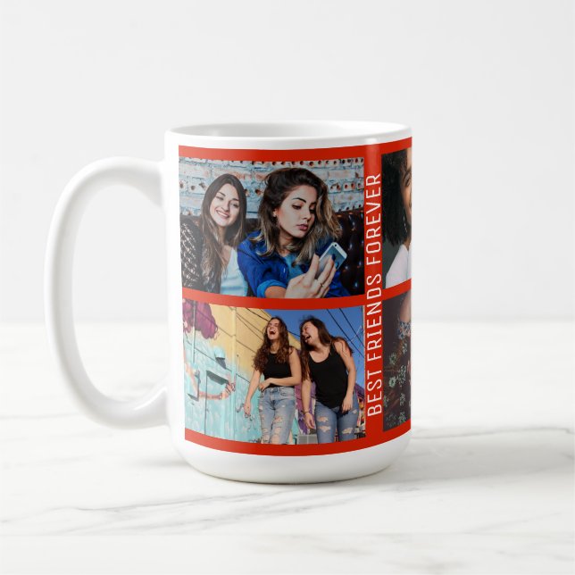 Best Friends Forever 6 Photo Custom Collage Red Coffee Mug (Left)