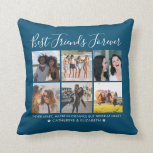 Best Friends Forever 6 Photo Quote Script Blue Cushion
