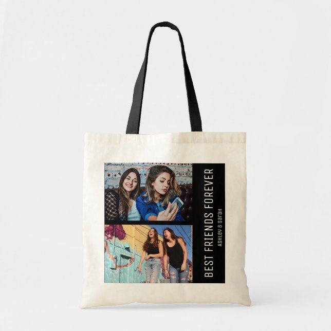 Best Friends Forever BFF Custom 4 Photo Collage Tote Bag (Front)