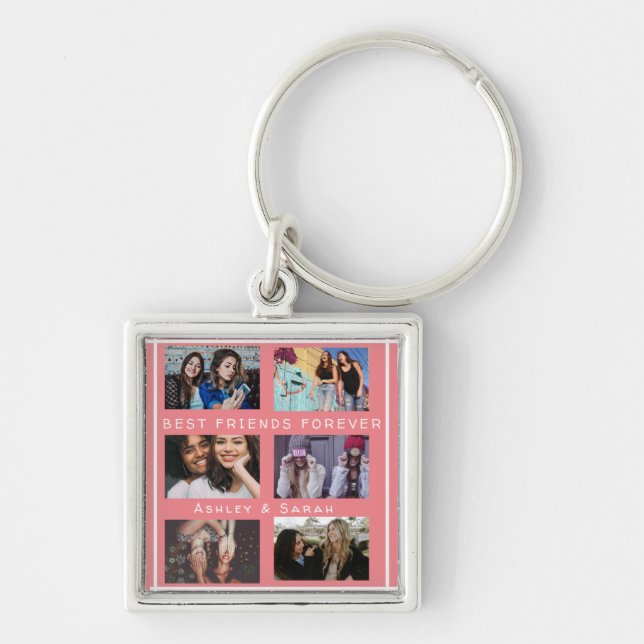 Best Friends Forever BFF Custom 6 Photo Collage Key Ring (Front)