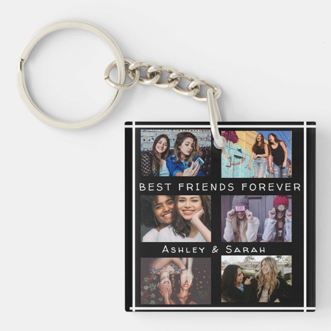 Best Friends Forever BFF Custom 6 Photo Collage Key Ring (Front)
