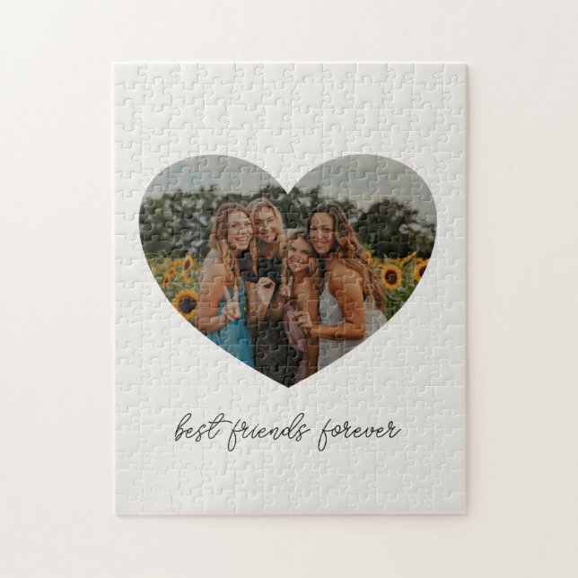 Best Friends Forever BFF Custom Heart Photo White Jigsaw Puzzle (Vertical)