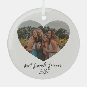 Best Friends Forever BFF Custom Heart Photo Year Glass Tree Decoration
