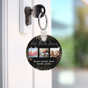 Best friends forever BFF photo black gold glitter Key Ring