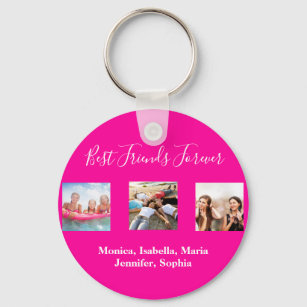 Best friends forever BFF photo names hot pink Key Ring