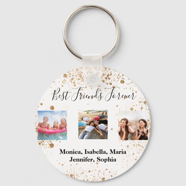 Best friends forever BFF photo white gold glitter Key Ring (Front)