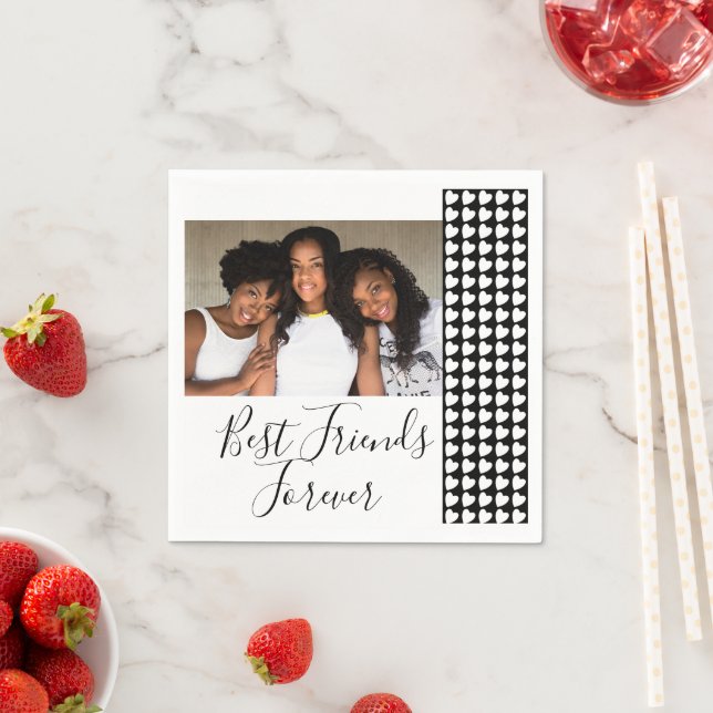 Best Friends Forever Black White Heart Photo Napkin (Insitu)