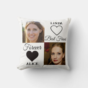 Best Friends Forever Black White Photo Collage Cushion