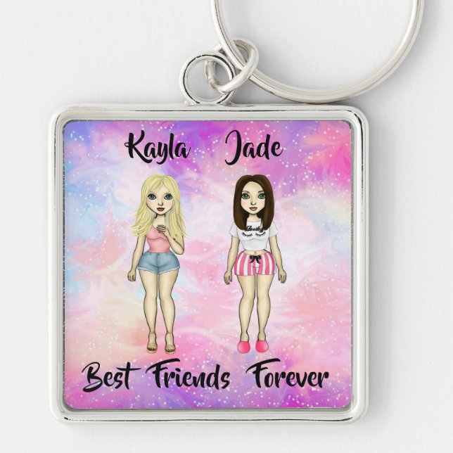 Best Friends Forever Blonde and Brunette Custom   Key Ring (Front)