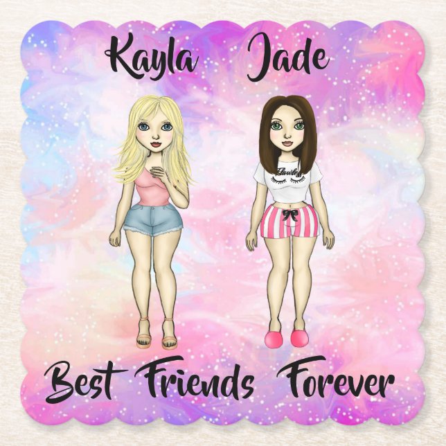 Best Friends Forever Blonde and Brunette Custom  Paper Coaster (Front)