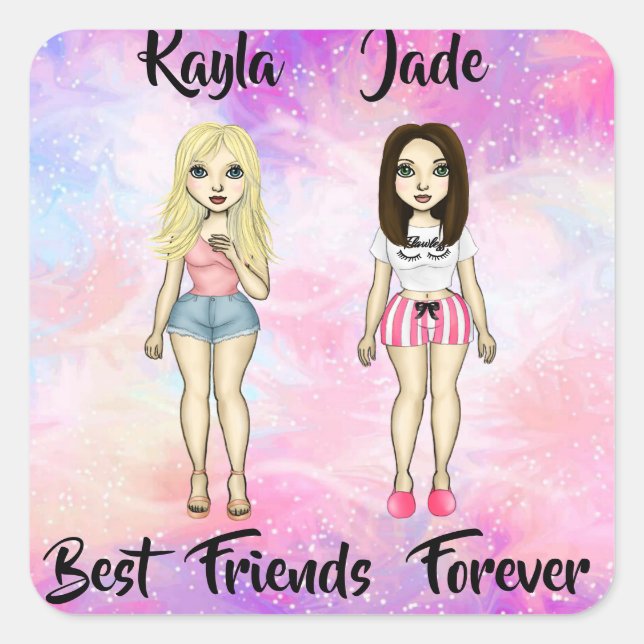 Best Friends Forever Blonde and Brunette Custom   Square Sticker (Front)