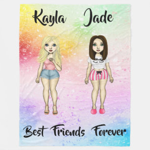 Best Friends Forever Blonde Brunette Colour Splash Fleece Blanket