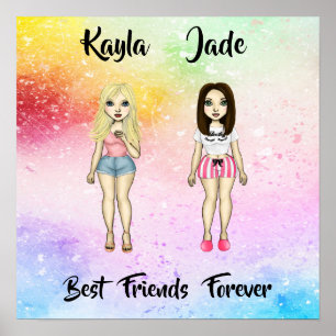 Best Friends Forever Blonde Brunette Colour Splash Poster
