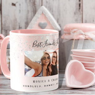 Best friends forever blush pink silver glitter mug