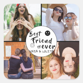 Best Friends Forever | Custom 4-Photo Collage Square Sticker