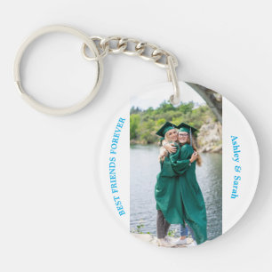 Best Friends Forever Custom Photo and Name blue Key Ring