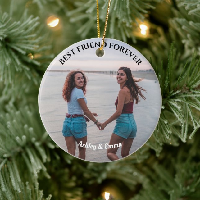 Best Friends Forever Custom Photo and Name Ceramic Ornament (Tree)