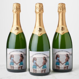 Best Friends Forever Custom Photo and Name Champa Sparkling Wine Label