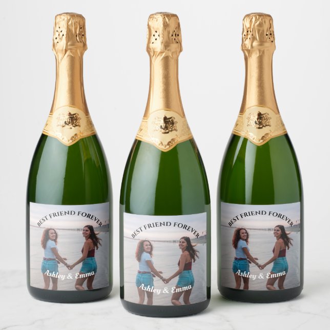 Best Friends Forever Custom Photo and Name  Champa Sparkling Wine Label (Bottles)