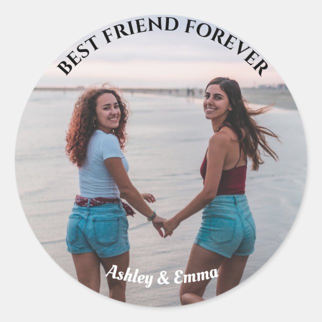 Best Friends Forever Custom Photo and Name Classic Round Sticker (Front)