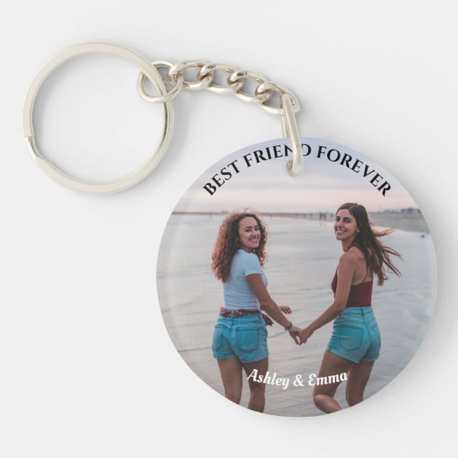 Best Friends Forever Custom Photo and Name Key Ring (Front)