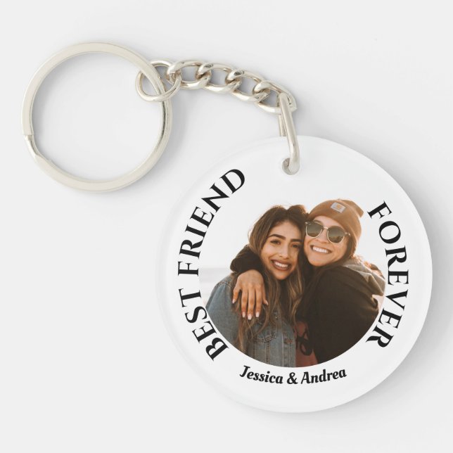 Best Friends Forever Custom Photo and Name Keychai Key Ring (Front)