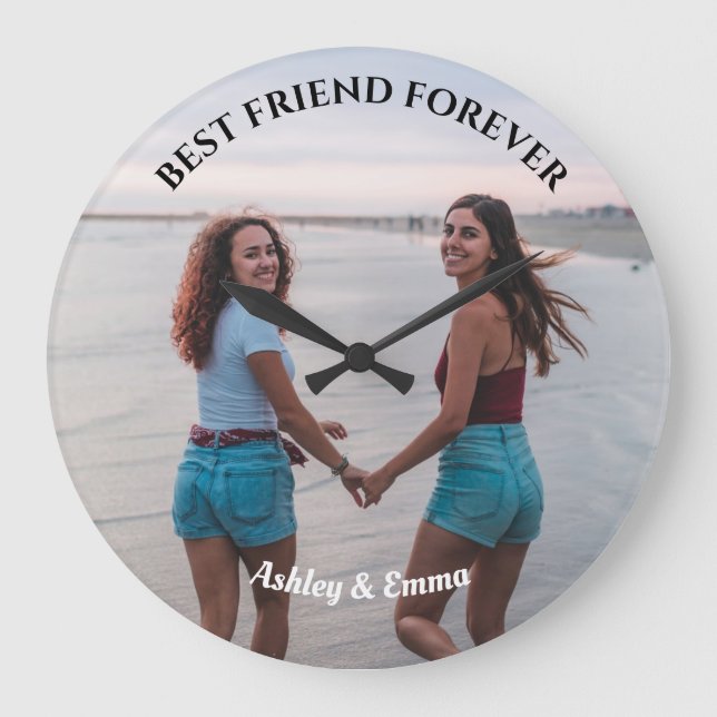 Best Friends Forever Custom Photo and Name Large Clock (Front)