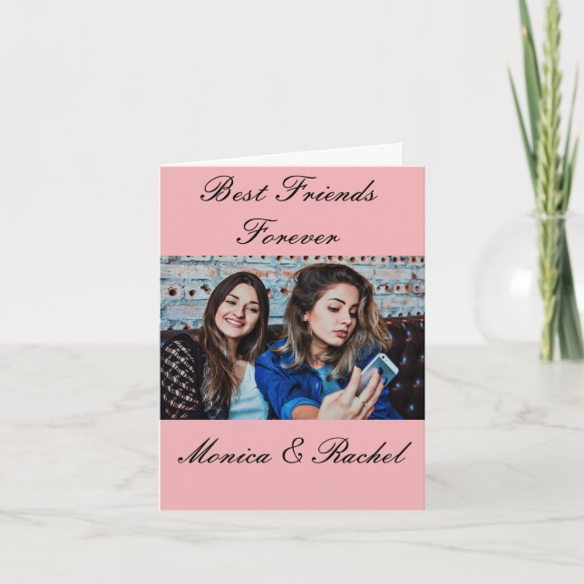 Best Friends Forever Custom Photo and Name Pink Card (Front)
