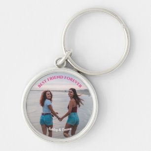 Best Friends Forever Custom Photo and Name pink Key Ring