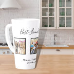 Best friends forever custom photo names white chic latte mug<br><div class="desc">A gift for your best friend(s) for birthdays,  Christmas or a special event. Black text: Best Friends Forever,  written with a trendy hand lettered style script. Personalize and use your own photos and names. A black frame around the pictures.  A chic white background.</div>