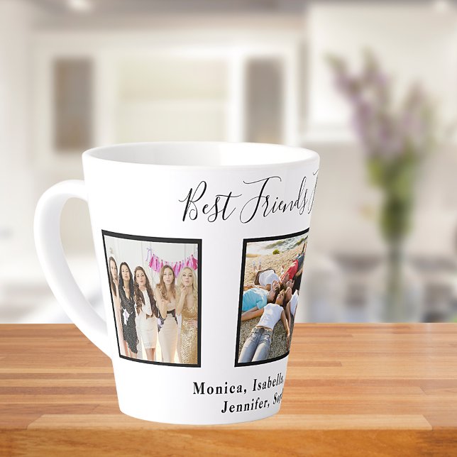 Best friends forever custom photo names white chic latte mug (Creator Uploaded)