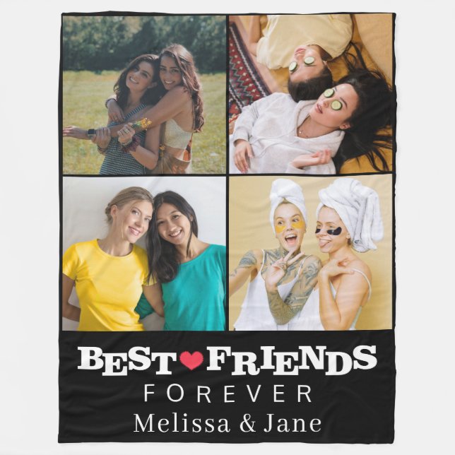 best friends forever cute 4 photos collage Black Fleece Blanket (Front)