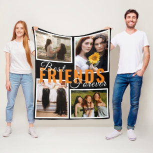 best friends forever cute 4 photos collage Black Fleece Blanket