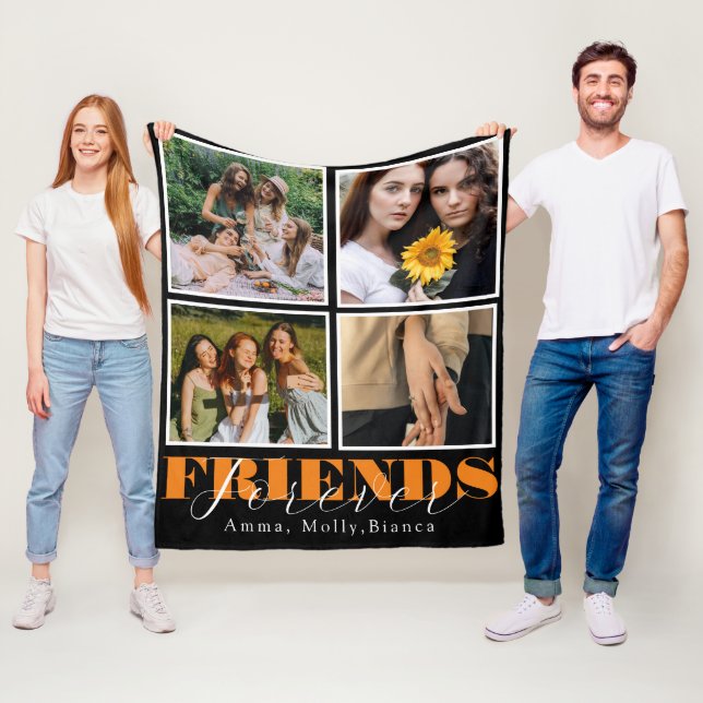 best friends forever cute 4 photos collage Black Fleece Blanket (In Situ)