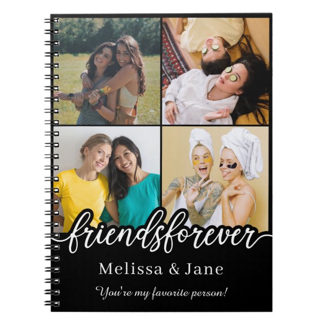 best friends forever cute 4 photos collage Black Notebook (Front)