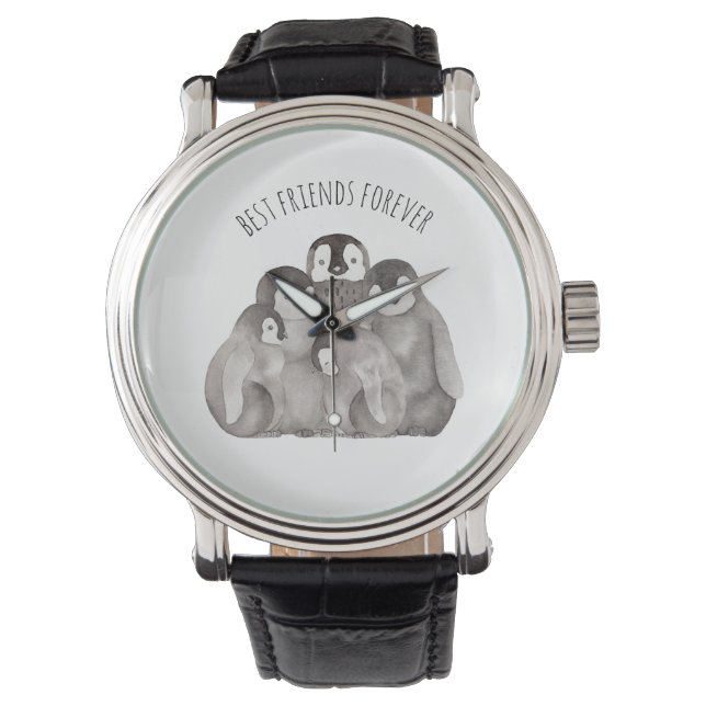 Best Friends Forever Emperor Penguins Watercolor  Watch (Front)