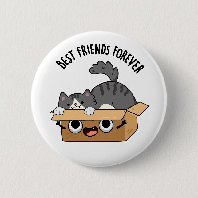 Best Friends Forever Funny Cat And Box Pun  6 Cm Round Badge (Front)