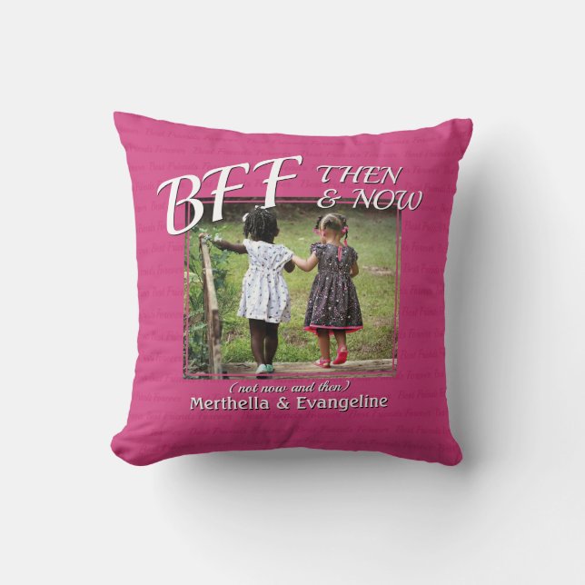 BEST FRIENDS FOREVER | Keepsake Memory PHOTO Pink Cushion (Front)