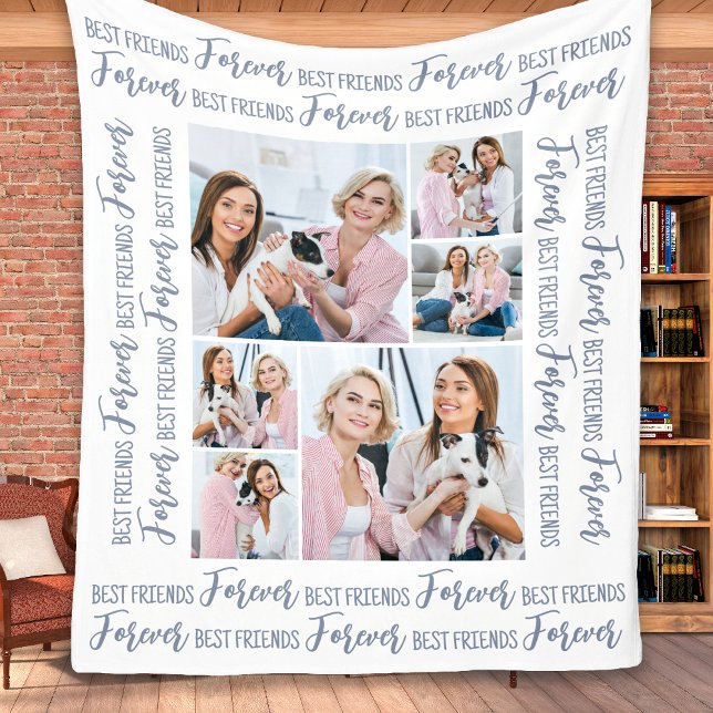 Best Friends Forever Modern 6 Photo Friendship  Fleece Blanket (Creator Uploaded)