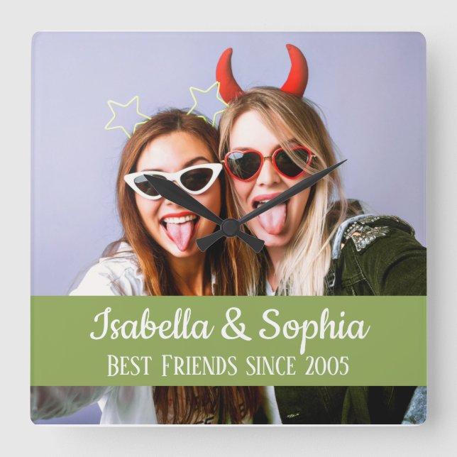 Best friends forever modern BFF photo Square Wall Clock (Front)
